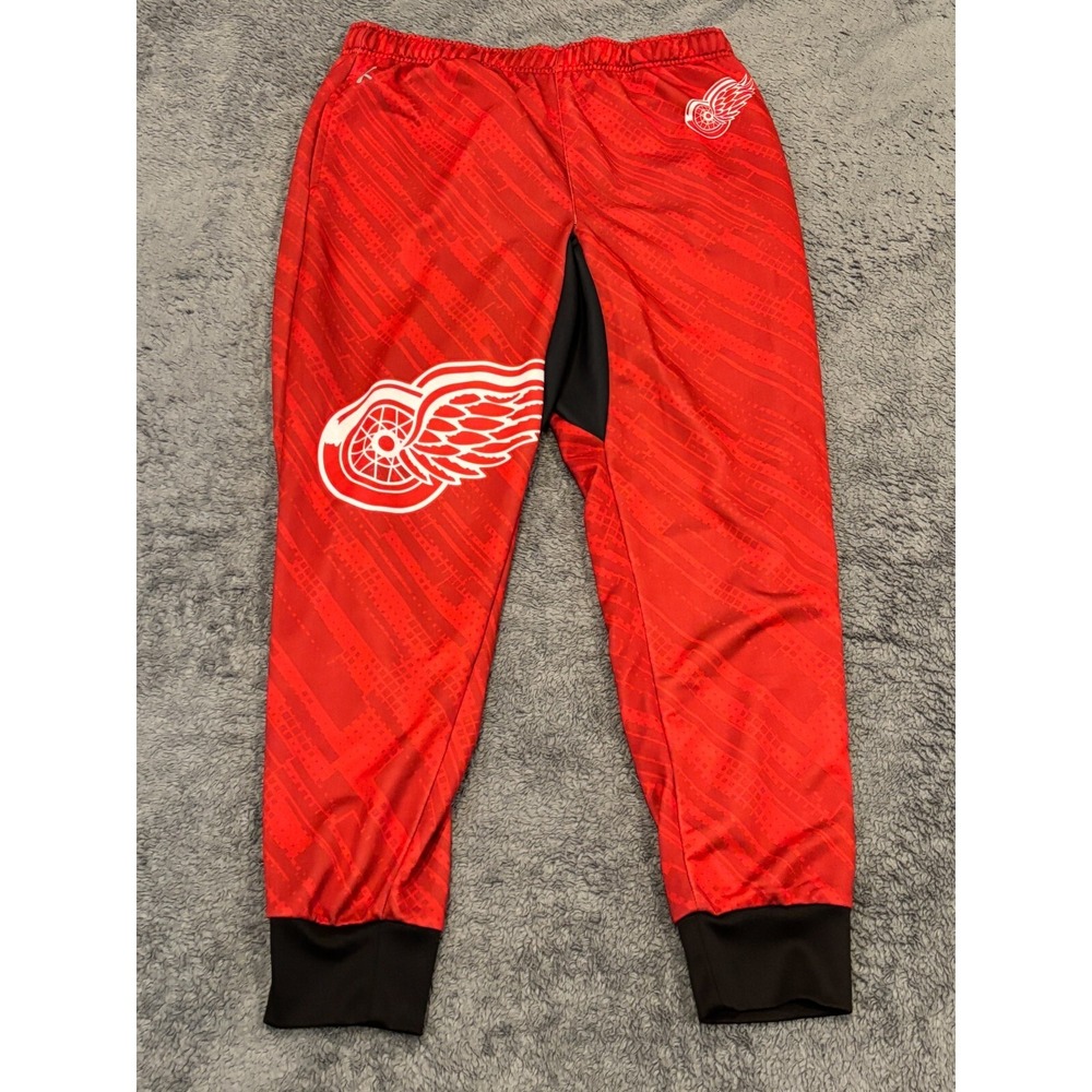 NHL Detroit Red Wing Jogger Pants Mens Large Knit Red Logo Active Drawstring